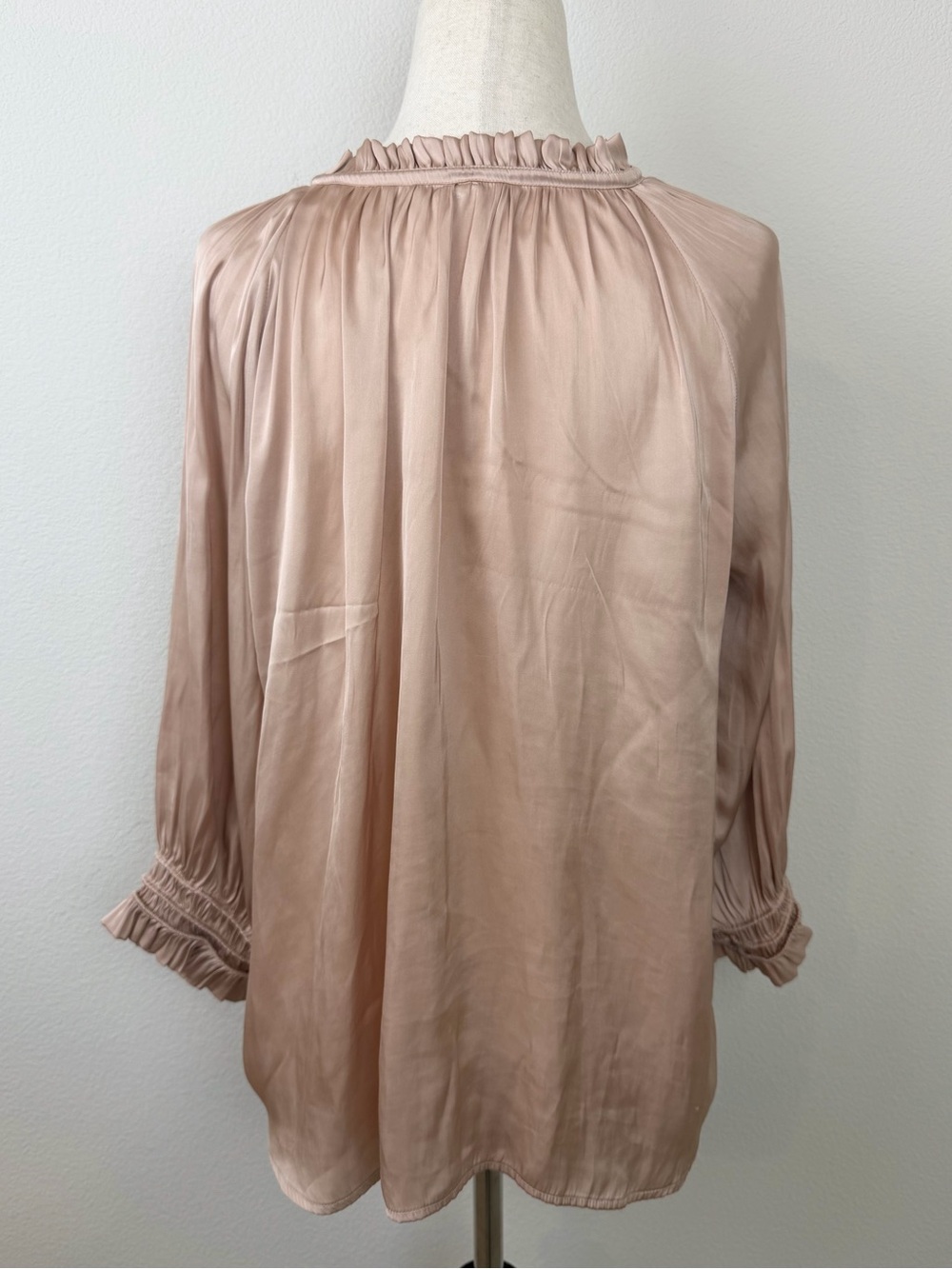 Ulla Johnson Rosamund Matte Japanese Satin Pleated Poet Blouse Blush Pink - Picture 7 of 11